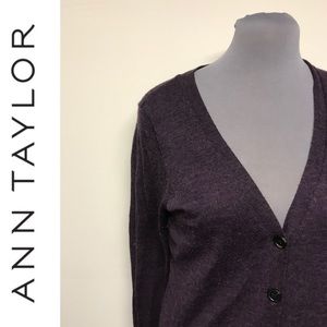 Ann Taylor Wool-Blend Plum Cardigan